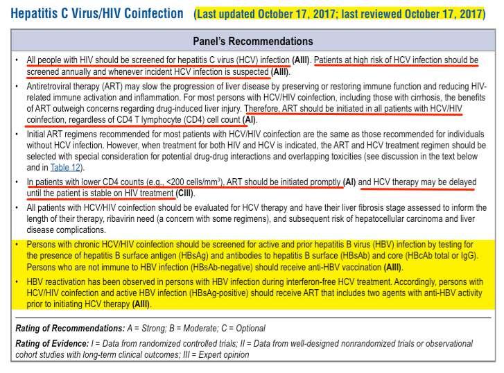 HCV açısı da riskli ve şüphe edilen tü hastalar yıllık HCV açısı da takip edilmeli HCV-HIV koenfekte tü hastalara CD e akıl aksızı ART