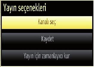 Yeşil tuş (Sonraki gün): Sonraki günün programlamalarını gösterir. Sarı tuş (Yakınlaştırma): Program bilgilerini genişletir. INFO (Olay Ayrıntıları): Programları detaylı olarak gösterir.