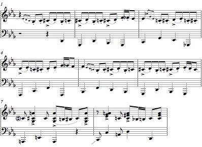 2.2.3.3.4 A fuego lento Diğer Salgan eserlerinde olduğu gibi, bu eserde de piyano solosu oldukça fazladır ve melodi, ilk ölçüde (Şekil 2.132) piyanist tarafından icra edilir. Şekil 2.132: 1.-8.