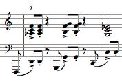 Ölçü / Troilo Tango müziğindeki klasik senkoplama kalıbına girmeyen fakat Posetti ye göre üçüncü senkoplama kalıbı olarak kabul edilen Piazzolla nın 3-3-2 senkoplamasına değinilmesi gerekir.