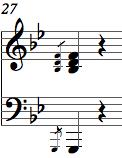 ölçünün üçüncü ve dördüncü vuruşunun zayıf zamanında icra edilen notalar keman ve bandoneonlar ile unison icra edilmiştir. Bu ölçüdeki icra sırasında aynı zamanda melodi de icra edilir. 25.