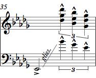 Bu eserde piyano geçişleri tek elle glissandolu (Şekil 2.67) ve iki elle unison ve homofonik olarak (Şekil 2.68) icra edilmiştir.