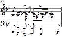 Bu eserde piyano geçişleri tek elle (Şekil 2.103, Şekil 2.104), iki elle senkoplamalı ve iki elle homofonik (Şekil 2.105) icra edilmiştir. Şekil 2.103: 1., 13., 17. ve 21.