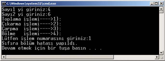Şekil 5.25. Örnek program_8 e ait kodların çalıştırılmasıyla ortaya çıkan ekran görüntüsü Şekil 5.26. Örnek program_8 e ait kodların çalıştırılmasıyla ortaya çıkan ekran görüntüsü Şekil 5.24 da Visual C# kodu verilen program (Ctrl+F5) ile çalıştırıldığında Şekil 5.