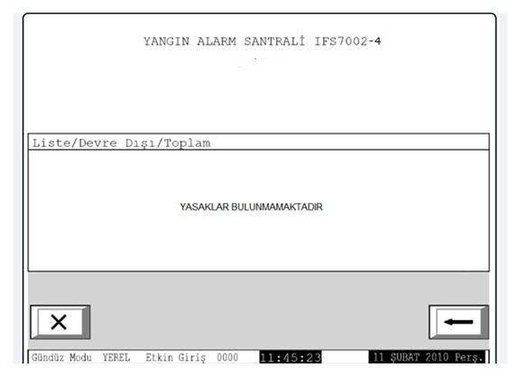 Bu menü yasak bölge, adreslenebilir aygıt ve ayarlanabilir santral çıkışları hakkında detayli bilgi gösterilmesini sağlamaktadır.