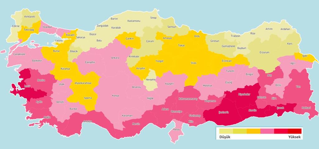 SPI Normalin Altında Tam Kuraklık Olasılığı koşullarında, Türkiye