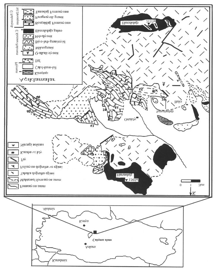 1. GİRİŞ Amfibolit ve tremolit gnayslar Orta Anadolu Kristalin Kompleksi (OAKK) (Göncüoğlu ve ark.