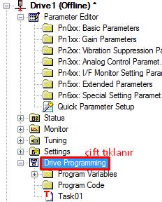 CX-Drive yazılımında Drive Programming Başlatma Parametreler