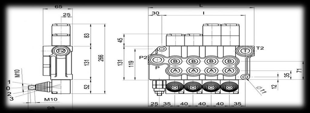 İŞ MAKİNELERİ BUSINESS MACHINES Hidrolik yön kontrol valfı / manuel / monoblok KNM 911L 50 lt / dak akış kapasitesi 3 ve 4 makaralı monoblok konstrüksiyon Ayarlanabilir öncelikli akış kontrol valfı