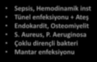 Kateter Enfeksiyonlarında Tedavi Yaklaşımları Sepsis, Hemodinamik inst Tünel enfeksiyonu + Ateş Endokardit, Osteomiyelit S. Aureus, P.