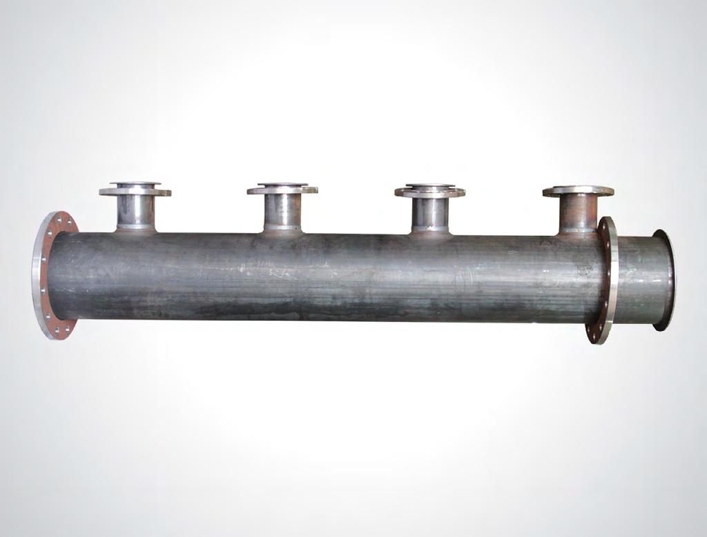 Flanşlı Çelik Kollektörler Flanged Steel Collectors Teknik Özellikler Soğuk formlama ile branşman T çıkışı Yaka flanşlama ile flanş bağlantısı FM belgeli ERW çelik boru Sinerjik MİG-MAG kaynağı Yağ