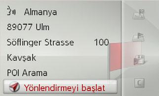 Girişiniz anlaşılır ise, kısa sürede adres girişi için girişinizle doldurulmuş bir menü gösterilir. Gösterilen adres söylenenle aynı değil ise, gerekli değişiklikleri yapabilirsiniz.