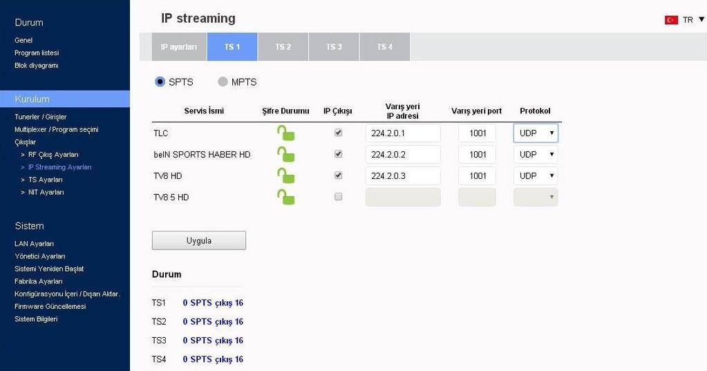 Şekil No 10 Şekil No 10'da IP streamer cihazının genel ayarları şu şekildedir: IP adresi: Bu, streamer in ping amaçı için IP adresidir. MAC adresi: Streamer'ın MAC adresidir.