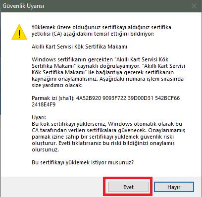 4- Ekranımıza gelecek olan GÜVENLİK UYARISI metnini EVET diyerek kabul ediyoruz.