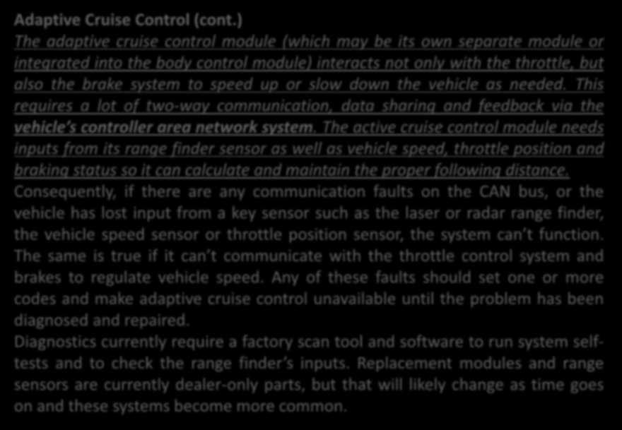 Adaptive Cruise Control (cont.