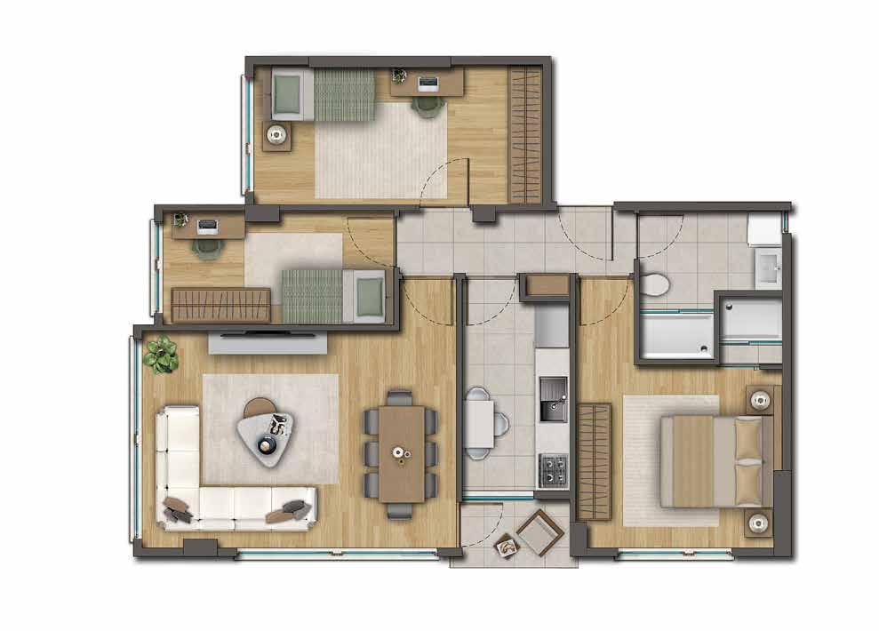 3+1 BRÜT: 120 m 2 Gross Total: 120 m 2 DAİRE Apartment 3 1 - GİRİŞ HOLÜ / Entrance 4,82 m 2 2 - YATAK ODASI / Bedroom 8,00 m 2 3 - YATAK ODASI / Bedroom 12,88 m 2 1 6 4 - EBEVEYN BANYO / Master