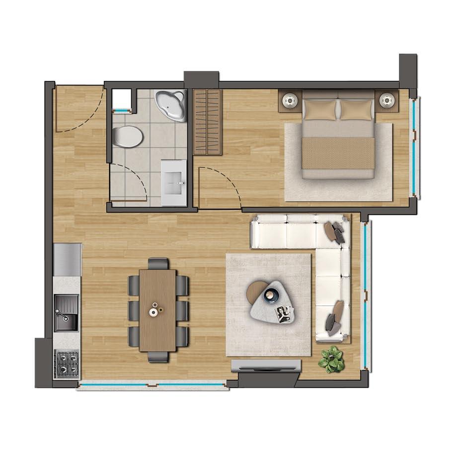 1+1 BRÜT: 60 m 2 Gross Total: 60 m 2 DAİRE Apartment 3 1 - SALON + MUTFAK / Saloon +