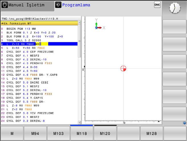 5 Konturları programlayın Hat fonksiyonlarına ilişkin temel bilgiler Yarıçap düzeltmesi Yarıçap düzeltmesi, ilk kontur elemanına hareket ettiğiniz NC tümcesinde yer almalıdır.