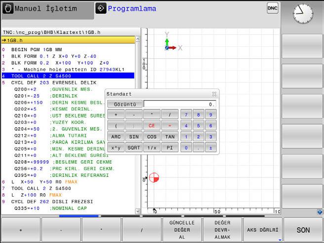 Programlama yardımları Hesap makinesi 6 6.8 Hesap makinesi Kullanım Kumanda, en önemli matematik fonksiyonlarını yapabilen bir hesap makinesine sahiptir.