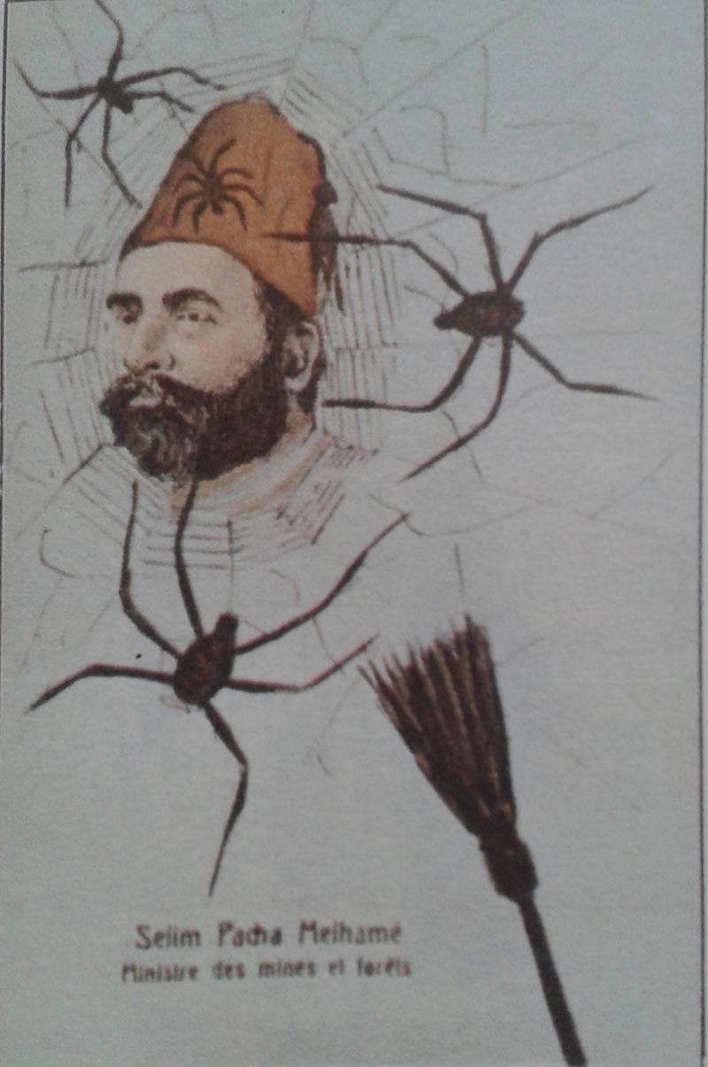 Zamanın meşhur hafiyelerini tasvir eden Meşrutiyet devri karikatürleri: Selim Melhame Paşa [status draft] [nogallery]