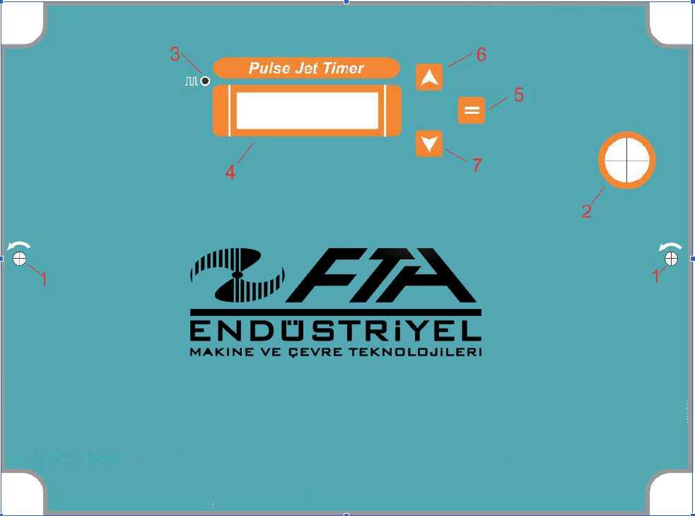 Kontrol Paneli 1- Kapak cıvataları 2- Anahtar 3- Selenoid in aktif olduğunu belirten uyarı ışığı 4- LCD Ekran 5- Set tuşu 6- Yukarı tuşu 7- Aşağı tuşu Kullanıcı Parametrelerine ulaşmak için SET (=)