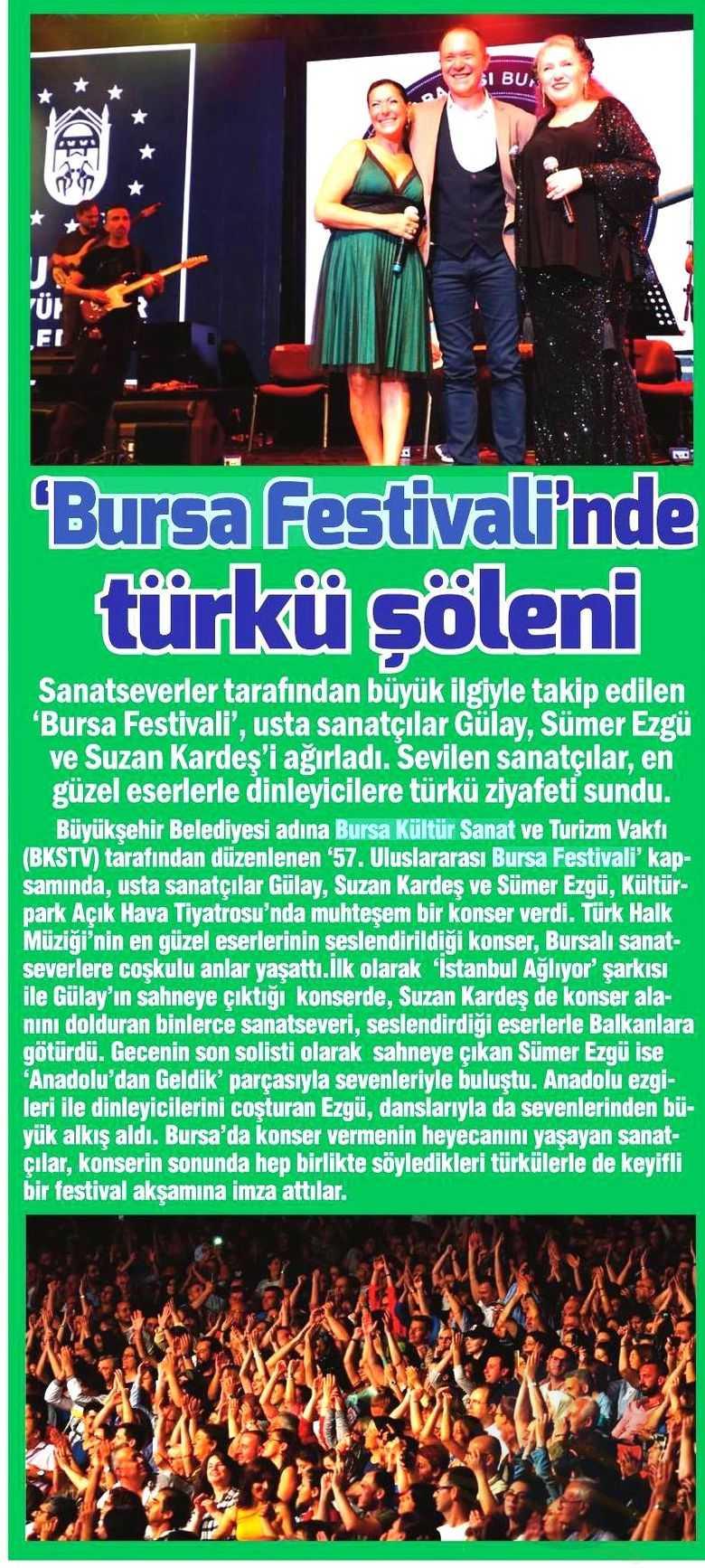 BURSA FESTIVALINDE TÜRKU SÖLENI Yayın Adı : Gazete