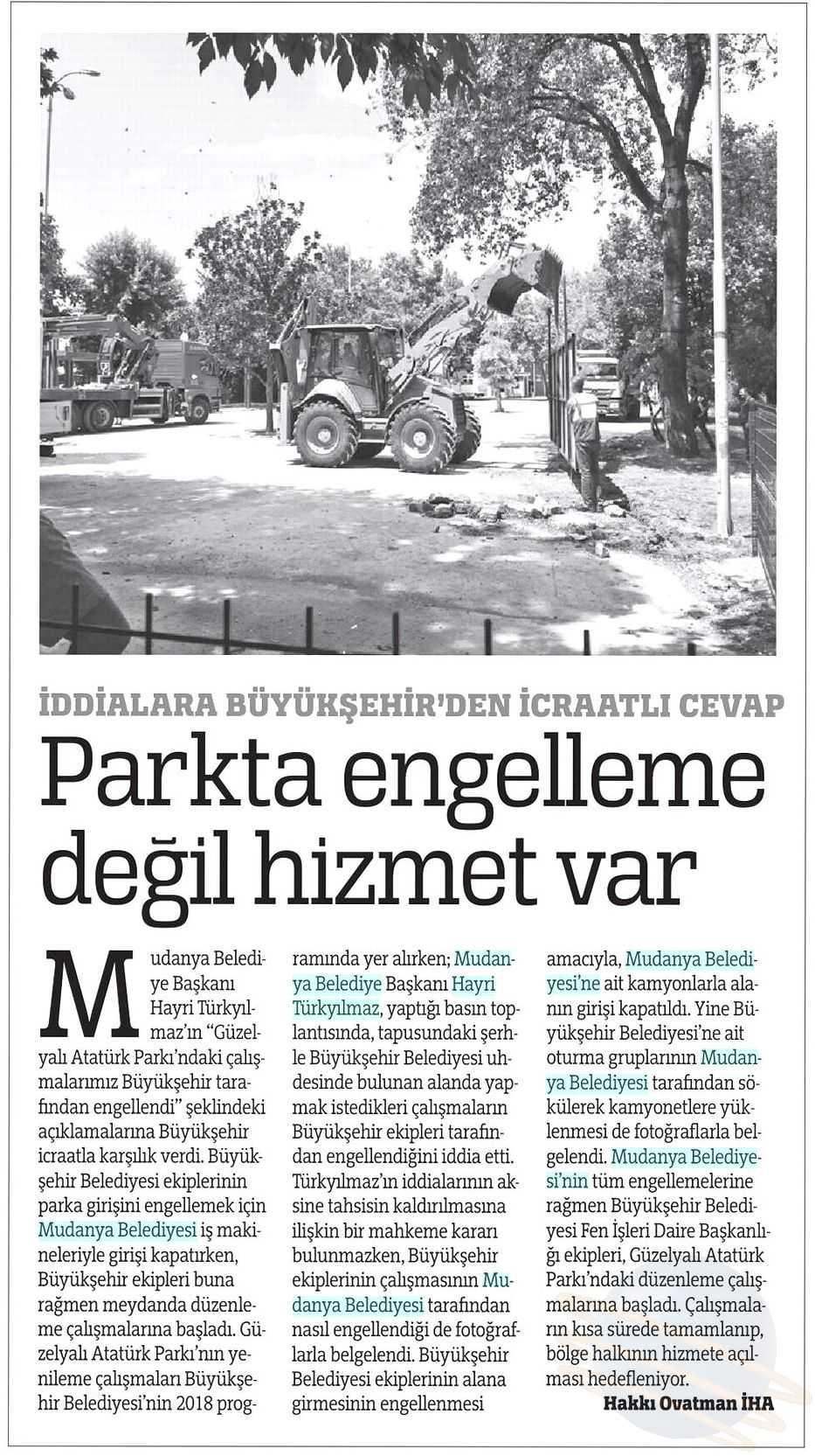 PARKTA ENGELLEME DEGIL HIZMET VAR Yayın Adı : Türkiye