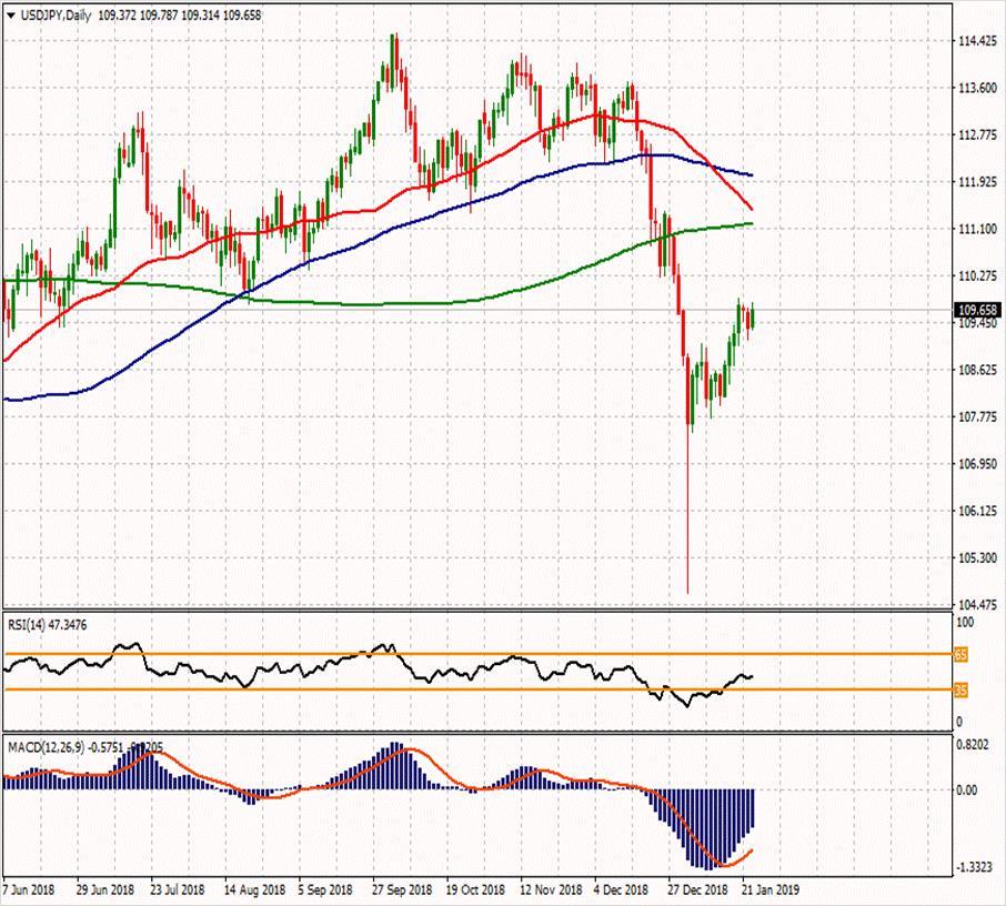 USD/JPY 23 Ocak 2019 Haftanın ikinci direnci Günün ikinci direnci 109.957 110.517 Haftanın ilk direnci 109.943 Haftanın Pivot Noktası Günün ilk direnci 109.317 109.663 109.407 Günün Pivot Noktası 109.