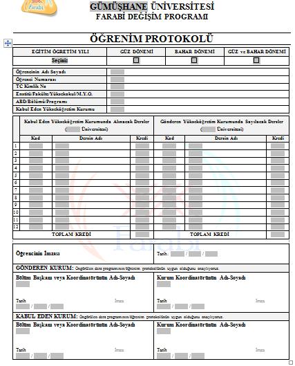 ÖĞRENİM PROTOKOLÜ 1. Dersler bölüm koordinatörü danışmanlığında karşılıklı eşleştirilmedir. 2. Hangi derslerin hangi derslerle eşleştirildiği açık olarak belirtilmeli ve açıkta ders kalmamalıdır. 3.