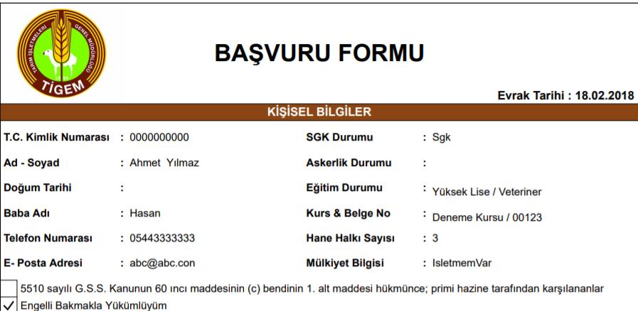 Resim 9 : Başvuru Kaydetme Butonu