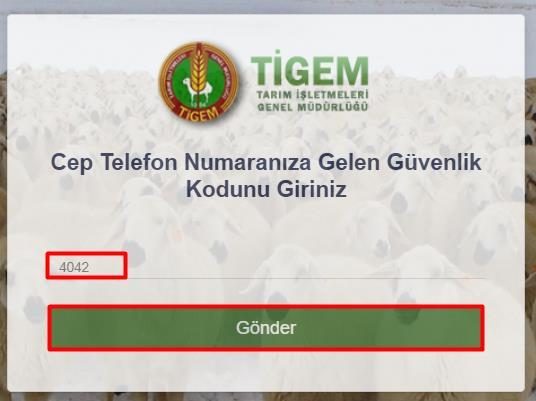 Resim 20 : Doğrulama Kodu Gönderilecek Numaranın Girilmesi Gönderilen doğrulama kodu,