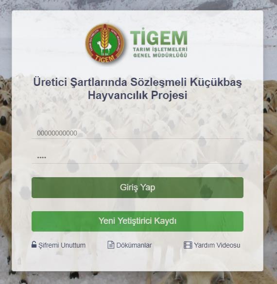 1.2. Üye Girişi Yeni yetiştiricinin oluşturulmasının ardından sistem otomatik olarak giriş sayfasına yönlendirme işlemi yapar. Sisteme giriş için üyeye ait T.C.