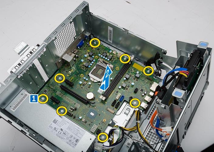 4. Şunları çıkarın: ısı emici aksamı işlemci PCIe genişletme kartı bellek modülü WLAN kartı 5. Tüm kabloları sistem kartının üzerindeki konektörlerden çıkarın. 6. Sistem kartını çıkarmak için: a.