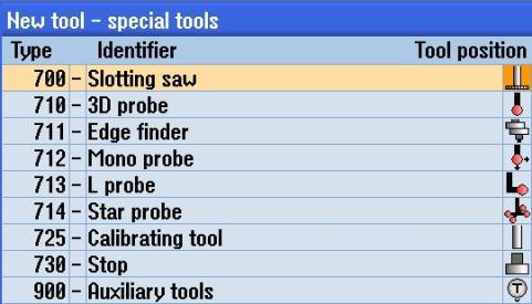 tool 700-900 tuşuna basın. Tüm özel takımları içeren bir liste açılır.