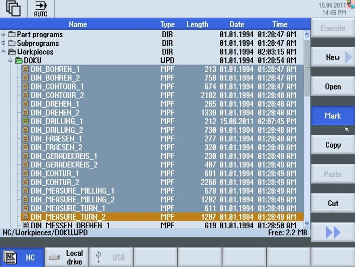 Depolama ortamı NC Bölüm 3 3.5 Dizinlerin / NC programlarının işaretlenmesi Notlar Öncelikle, program yöneticisinde istediğiniz dizini açın. 1.