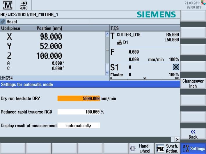 Ayarlar Bölüm 8 8.1 Ayarlar işlevinin seçilmesi Notlar HSK 2.8 Settings tuşuna bastığınızda, otomatik moda ilişkin ayarları içeren aşağıdaki giriş maskesi ekrana gelir. 8.2 Dikey tuş çubuğu (VSK) Görüntü alanı Açıklama VSK 5 "Changeover inch" tuşuna bastığınızda, ölçüm birimleri metrik sistemden İngiliz (inç) ölçüm sistemine çevrilir.