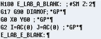 Notlar: Bölüm 2 Bitmiş kontur tanımını içeren aşağıdaki ekran görüntülenir: Basit programlama örneği VSK 8 Accept tuşuna basarak, kontur tanımını bitirin. Aşağıdaki G code satırları, programa eklenir.