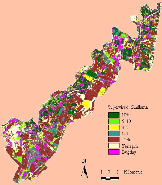 Örtü Tipi Şekil 6. Çalışma Alanının Landsat 2002 Şekil 7. Çalışma Alanının Landsat 2002 verilerinin supervised sınıflandırılmış verilerinin unsupervised sınıflandırılmış görüntüsü görüntüsü Çizelge 2.