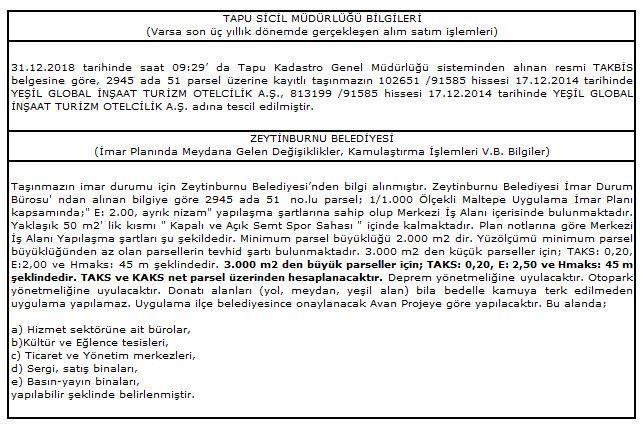 - İcrai Haciz : BAKIRKÖY 4.İCRA DAİRESİ nin 03/10/2018 tarih 2018/17223 ESAS sayılı Haciz Yazısı sayılı yazıları ile 1051143.64 TL bedel ile Alacaklı : ÖZKAN ARICI lehine haciz işlenmiştir. (04.10.2018 tarih-12127 yevmiye) - İcrai Haciz : BAKIRKÖY 6.