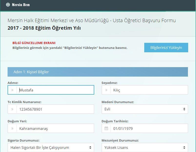 Bu ekranda Tckimlik numaranız dışında tüm bilgileriniz