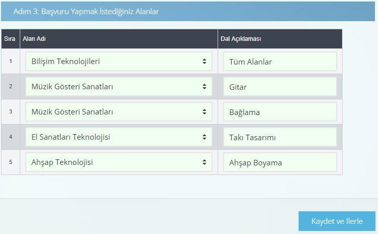 İlgili alanları doldurduktan sonra Kaydet ve İlerle butonuna tıklayınız.