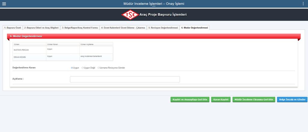 «Müdür Değerlendirmesi» sekmesi -