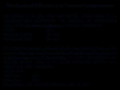 Mechanical Efficiency of Various Components The friction in the gear teeth and bearings creates losses in the mechanical gear transmission.