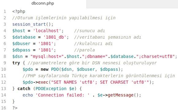 dbconn.php dosyası 2.1 Kayıt Listeleme Daha önce oluşturduğumuz uyeler tablosundaki kayıtları listelemek için aşağıdaki PHP kodları kullanılır.