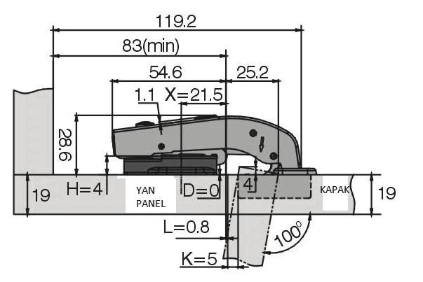 Mesafesi 3mm - 7mm Kapak Kalınlığı 14mm - 24mm