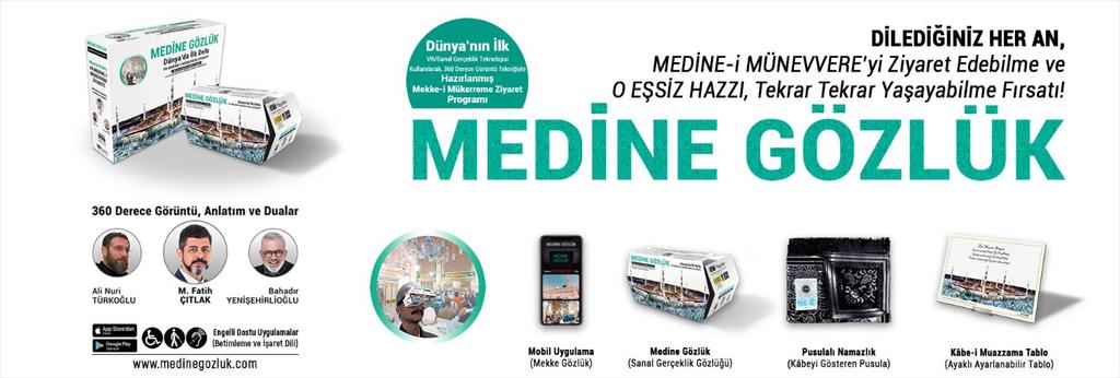 MEDİNE GÖZLÜK SETİ: Medine Gözlük Sanal Gerçeklik Gözlüğü- Medine Gözlük Mobil Uygulama- 360 Derece Görüntülü Anlatın Mescid-i Nebevi Tablosu- Pusulalı Namazlık-