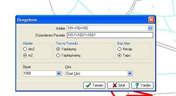 Şekil 31 Dengelem işleminin kriterlerinin seçilmesi Şekil 32 Adalar içerisindeki parsellerin dengelenmesi işlemleri İmar Parselerinin Oluşturulması İmar adalarının içerisinde bulunacak olan imar