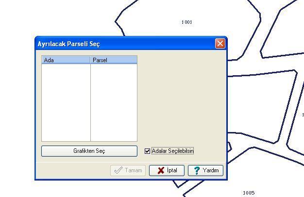 Şekil 35 Bölünecek olan ada grafik ortamdan seçiliyor.