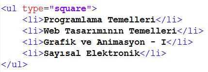 Listeleme Etiketleri <LI> Liste oluşturmak için liste elemanlarını belirtmede kullanılan etikettir.