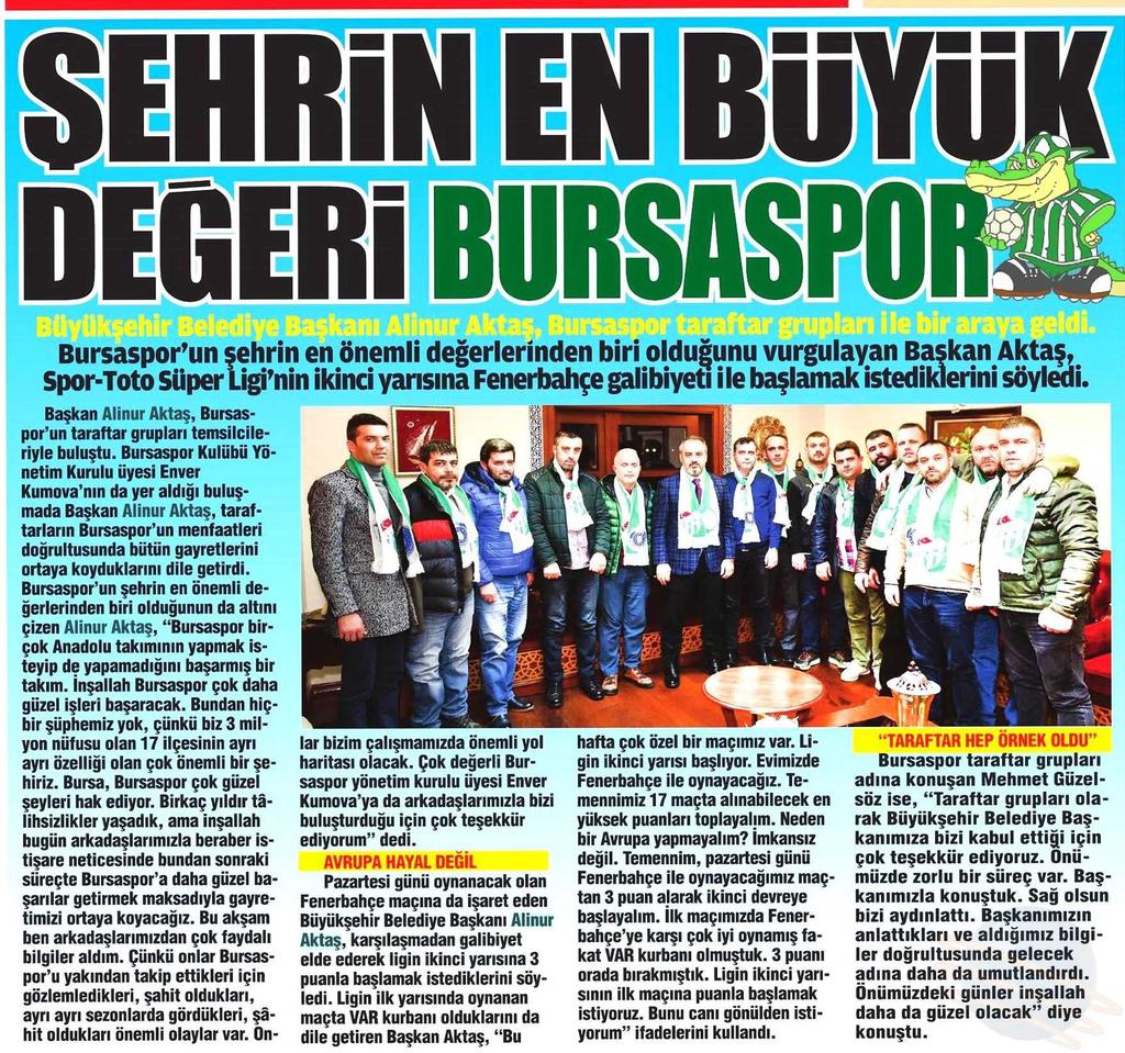 SEHRIN EN BÜYÜK DEGERI BURSASPOR Yayın Adı : Gazete